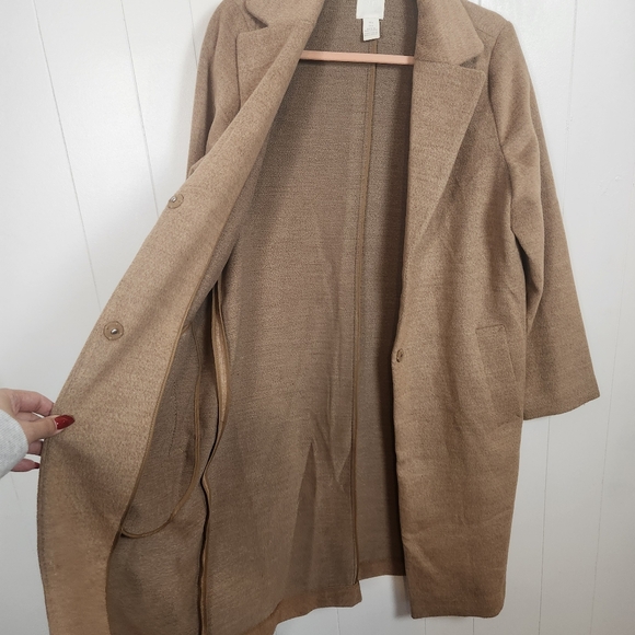 H&M Beige Camel Unlined Overcoat Light Winter Coat Jacket Pockets Size 6 Classic - Picture 8 of 14